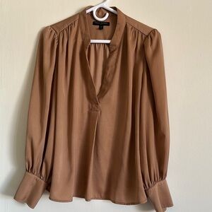 Banana Republic Brown Blouse with Puff Sleeves and Mandarin Collar